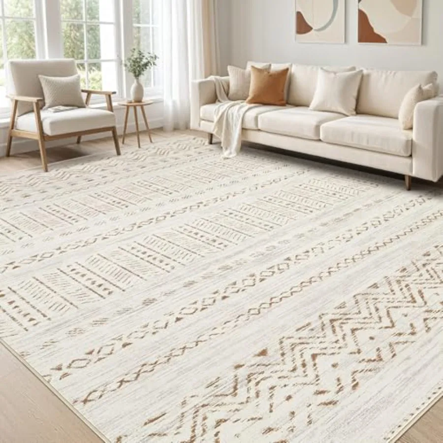 

Large Living Room Area Rug 10x14: Soft Machine Washable Boho Moroccan Farmhouse Rugs for Bedroom Under Dining Table NonSlip Mor