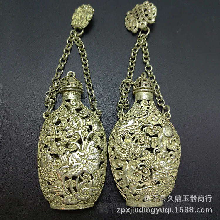 Antique miscellaneous antique double-sided openwork silver ornaments vase pendant wholesale Home office silver ornaments wholesa