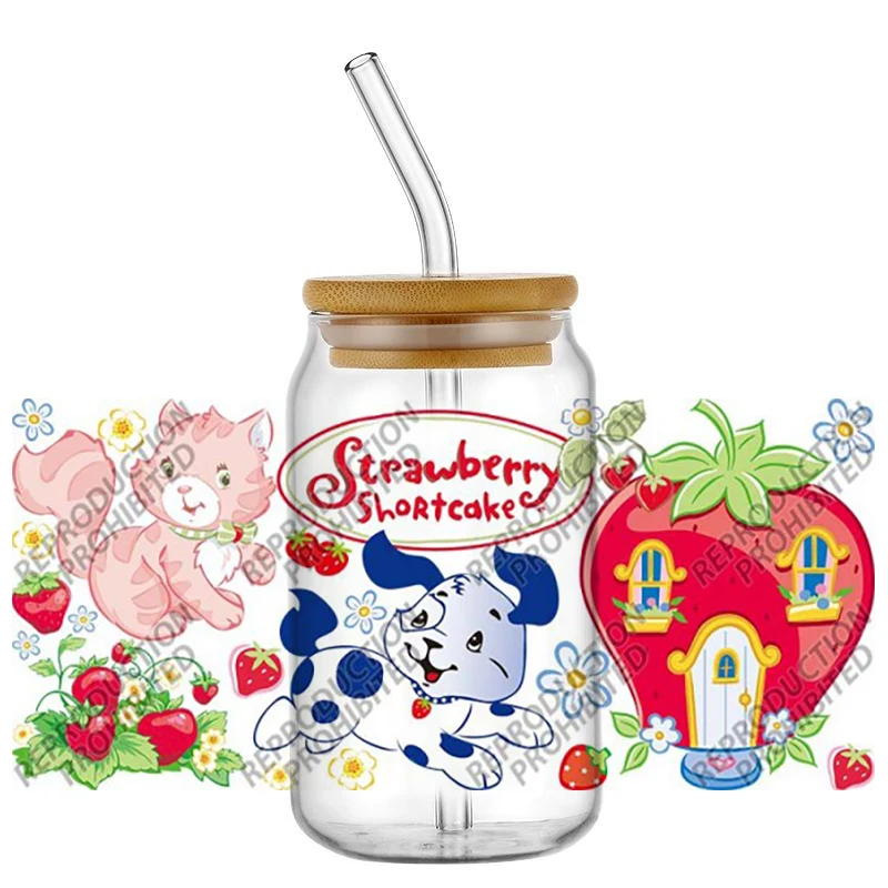 

Cute Girl with Friends UV DTF Cup Wrap Stickers for 16oz Libbey Strawberry High Viscosity Durable Stickers Glasses Tumbler
