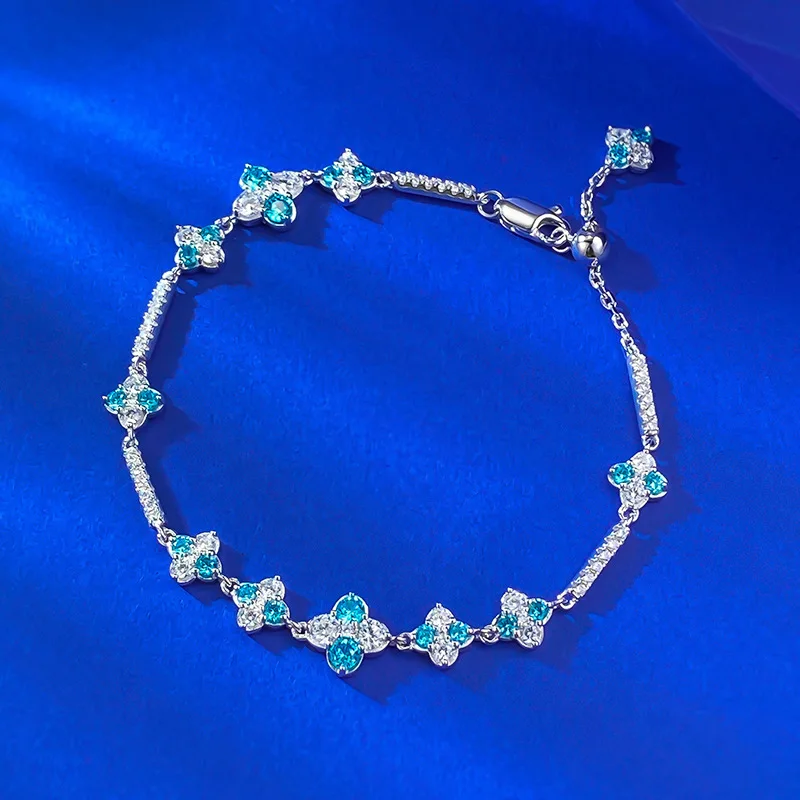 AETEEY S925 Silver Fairy Bracelet Ocean Blue Zircon Light Luxury Romantic Women Delicate Wrist Jewelry