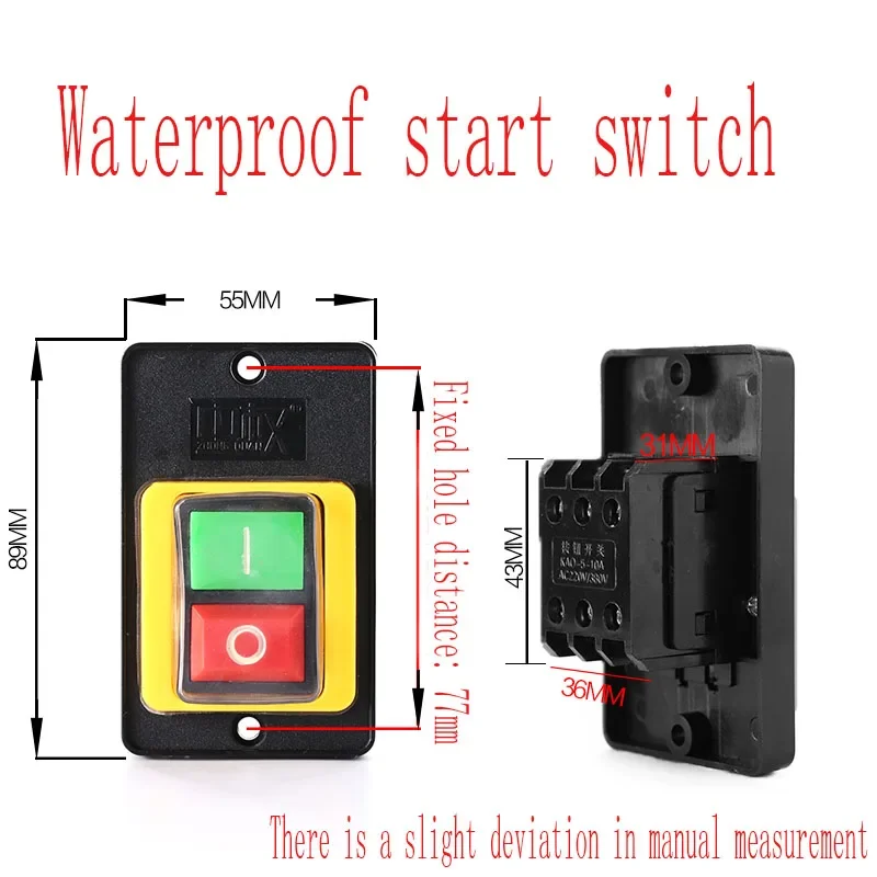 Interruptor de botón de inicio a prueba de agua, 380V, botón de presión, interruptor de taladro de banco, accesorios de máquina de perforación 10A