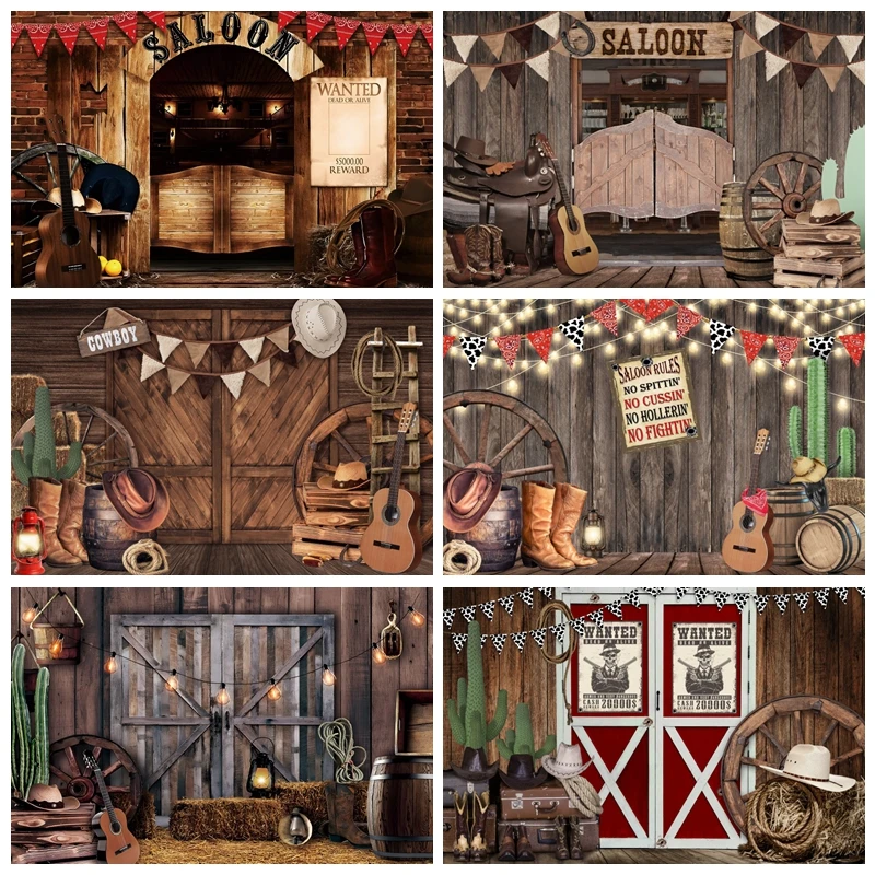 

Wild West Cowboy Backdrop Western Rustic Wooden House Barn Saloon Photography Background Baby Boy Birthday Banner Photo Booth