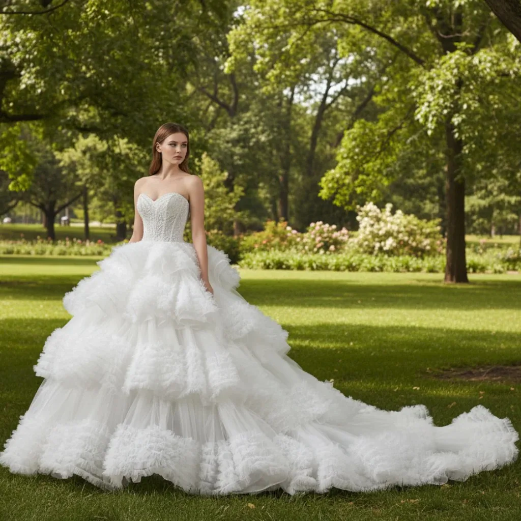 

Rosymae Luxury Sheer Bodice Ball Gown Wedding Dress with Sweetheart Neckline Elegant White Bridal Gown