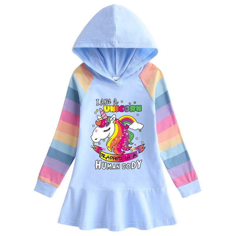 Girls Dress Unicorn Princess Cotton Autumn Kids Dresses for Children Birthday Party Clothes Costume Hooded Rainbow Fashion 2-8T