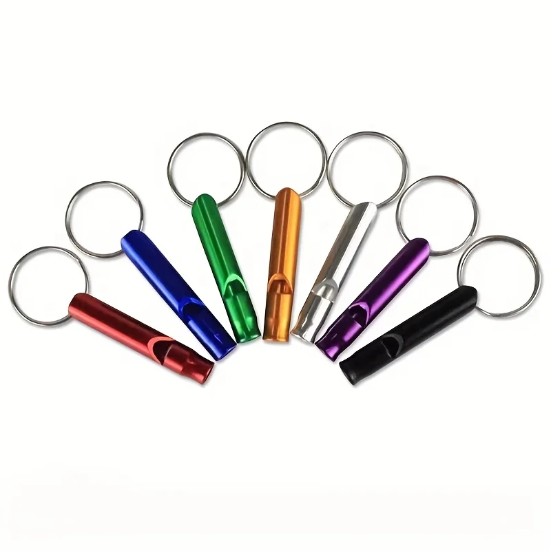 2pcs Random Color aluminum alloy whistle keychain, outdoor portable whistle, novelty keychain