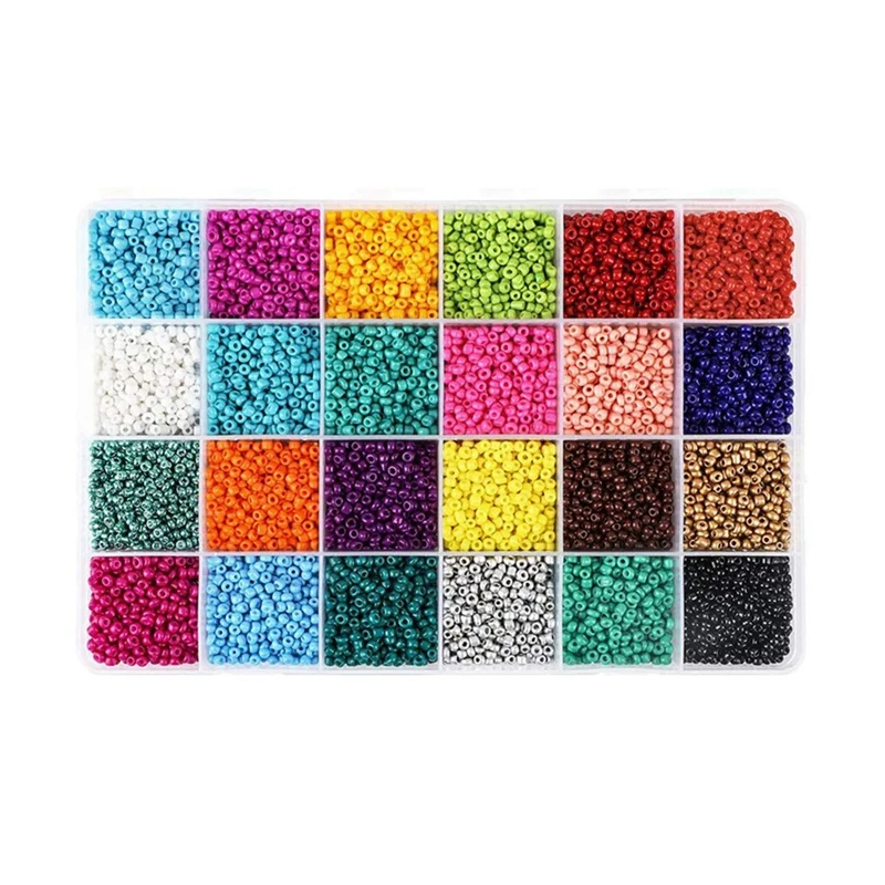 2Mm Glass Seed Beads 24 Colors Total About 20000Pcs,Small Seed Beads Kit With Needles,String Beads For Jewelry Making