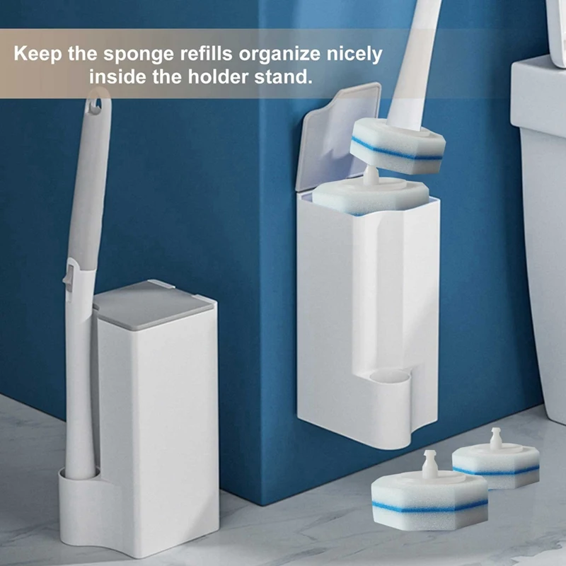 Sistema de limpieza de inodoro desechable, 30 piezas, cepillo de repuesto desechable, esponja, cepillo de inodoro desechable