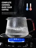 Leeseph Glass Coffee Server For Pour Over Coffee & Tea Vertical Striped Microwave Safe & Heatproof Glass Body (400ml & 600ml) 6
