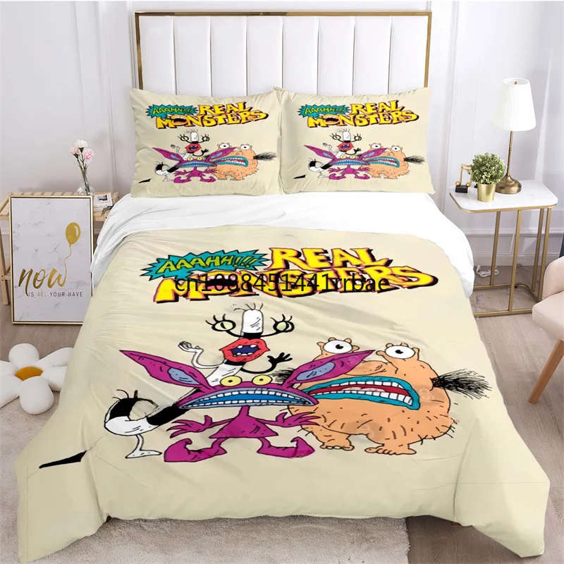 

AHHH Real M-onsters art Logo Bedding Set Duvet Cover 3-Piece Set Cover , Suitable for Children and Adults Modern Printed