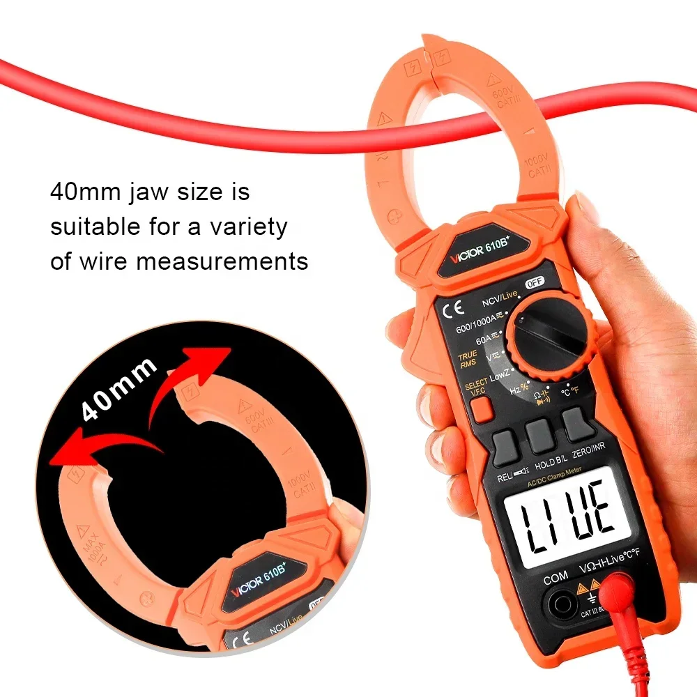 VICTOR 610B+ 610C+ Digital Clamp Meter 5999 COUNTS Handheld Automatic Range True RMS LCD Display 1000V 1000A Multiemter