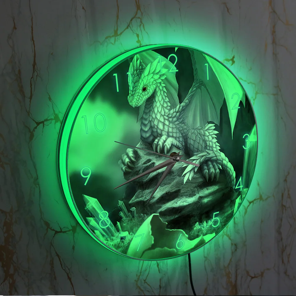 Imagem -03 - Bebê Gelo Dragão Relógio de Parede Brilho no Escuro para o Quarto Masmorra Mestre Fantasia Decoração para Casa Incubação Ovo Dragão Led Nightlight Relógio