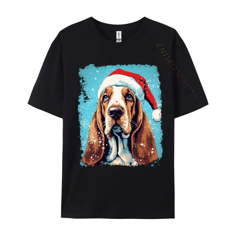 Christmas Dog Basset Hound T-Shirt Fashion Tops Tee Tops Hipster Male T Shirts Funny Cool Tee Streetwear Man