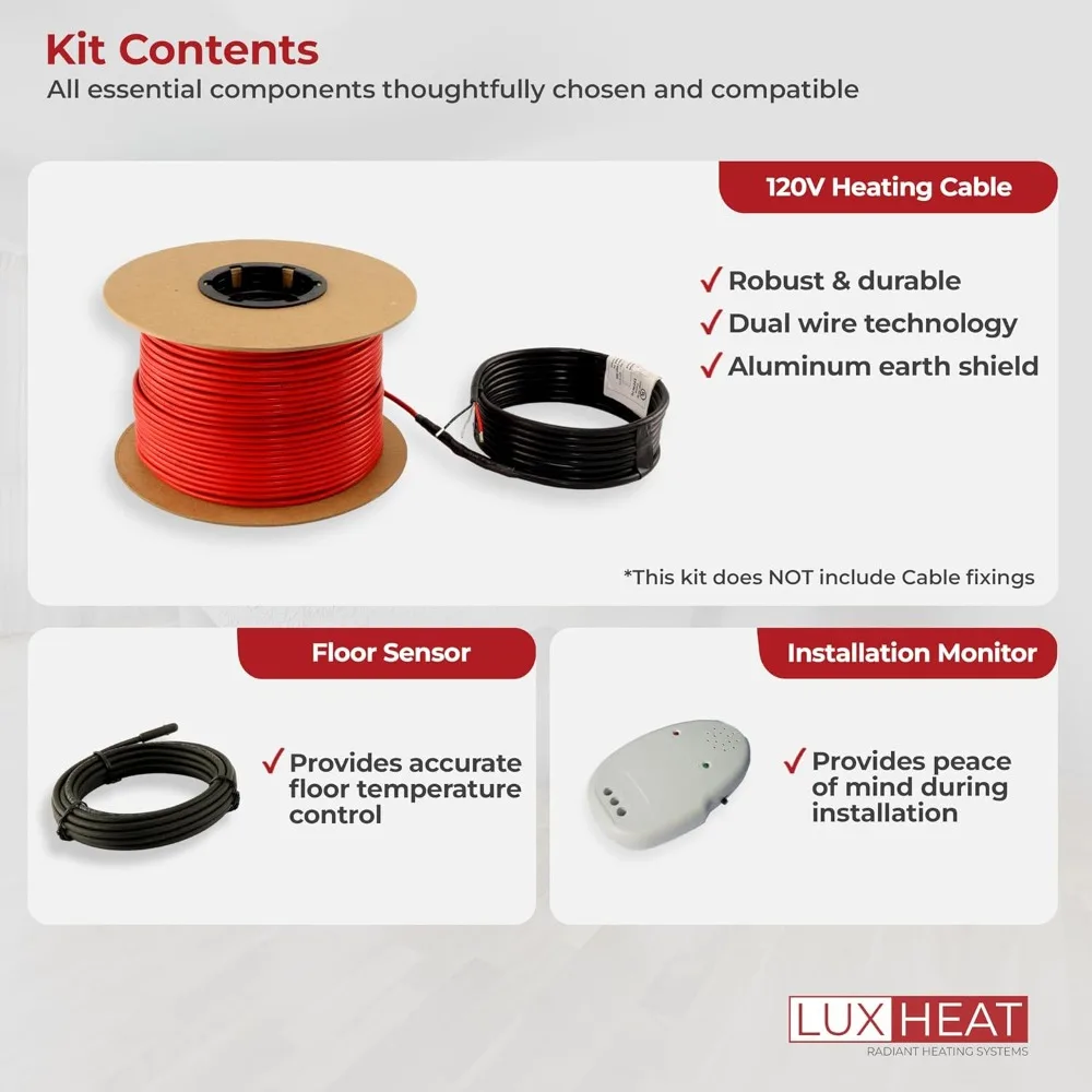 Under Floor Heating System - 120v for Tile, Vinyl, Laminate - Easy Install - 30sqft Floor Heating Cable Kit - Heated Floor Solut