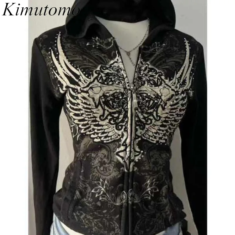 

Kimutomo Hoodies Women Punk Style Wing Grunge Gothic Slim Sexy Jackets Vintage Y2k Aesthetic Harajuku Ladies Fashion Sweatshirt