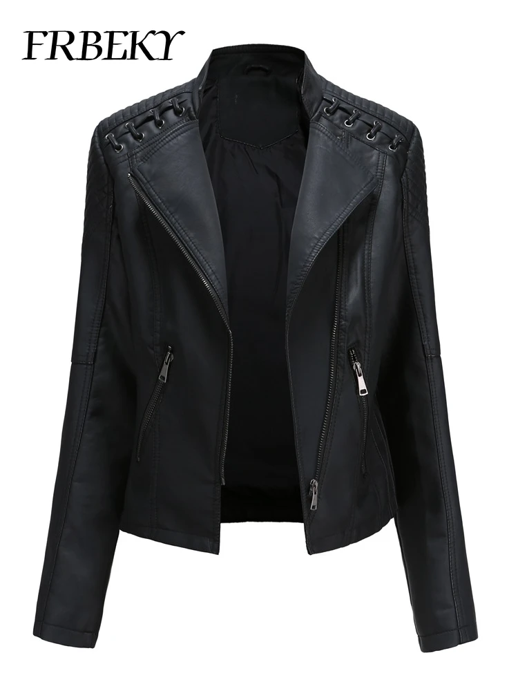 Frühling Herbst Kurzteil Langarm Reiß verschluss Jacke schlanke Kunstleder jacke lässig einfarbig Mode jacke lose Outwear