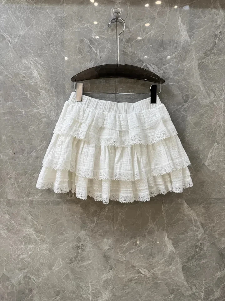 2024SS Summer Fashion Women High Quality Lace Patchwork Cake Mini Skirt for Female