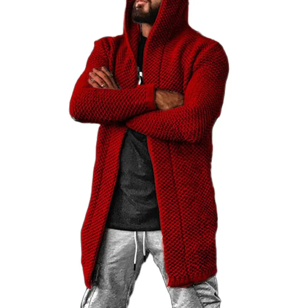 Samlona Plus Size Mens Knitted Sweater Winter Warm Coats Male Streetwear 2024 Hooded Top Long Cardigan Men Knitwear Homme 3XL