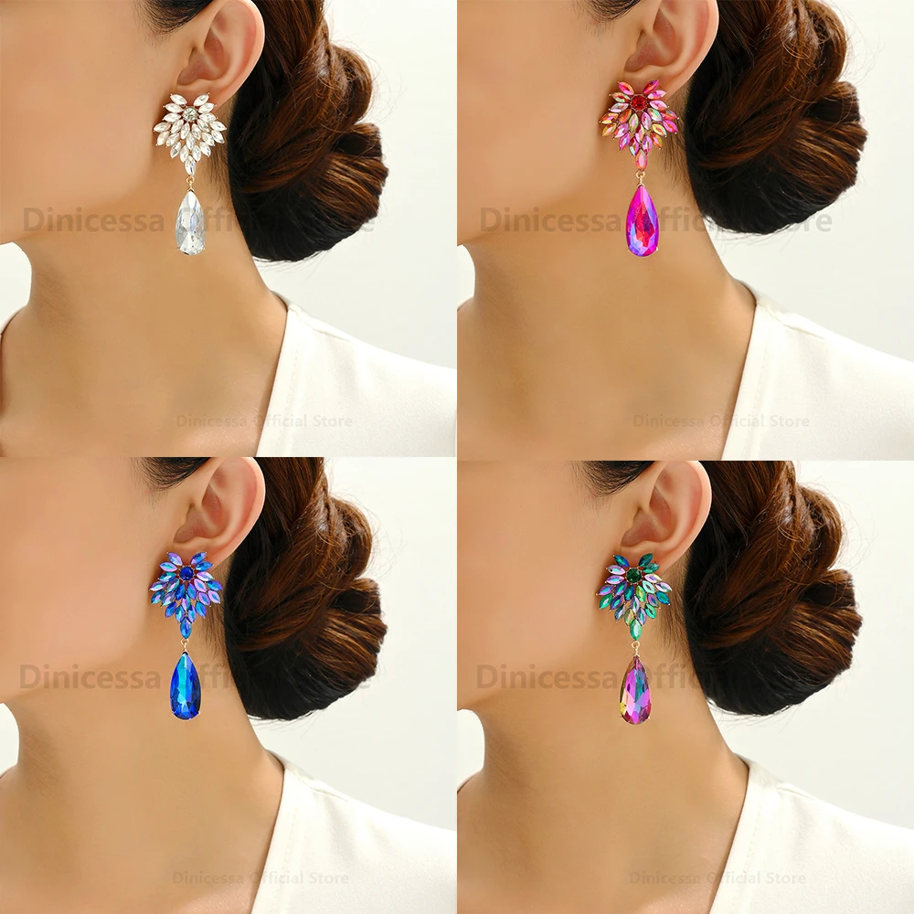 Elegant Leaves Teardrop Dangle Earrings For WomLuxury Design Sparkly Crystal Original Funny Wedding Party Pendant Jewelry Gift