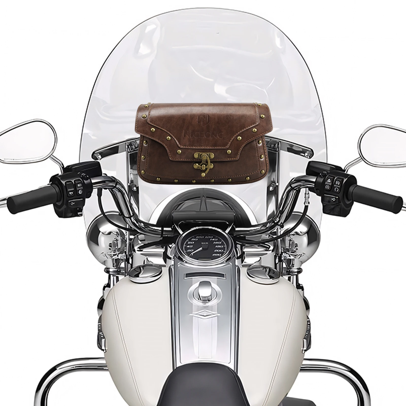 

NICECNC For Harley Davidson Windshield Bag Road King 1995-2019 2020-2024 Softail Leather Waterproof Motorcycle Storage Saddlebag