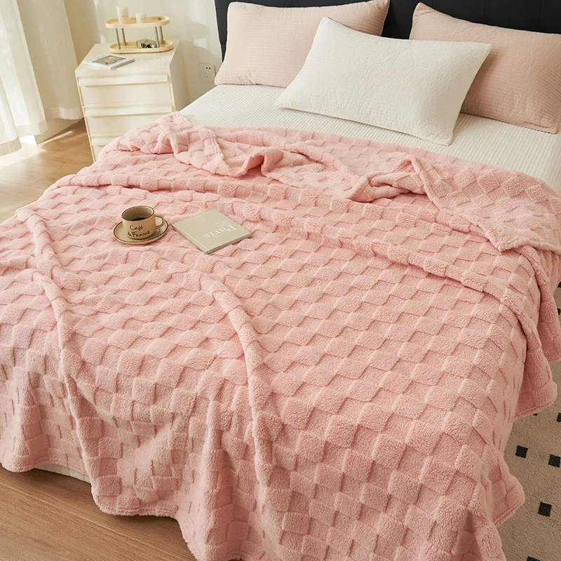 Cozy Pink Waffle Blanket Multifunctional Blankets Breathable Soft Air Conditioner Blanket Perfect for Couch, Bed, Office, Travel