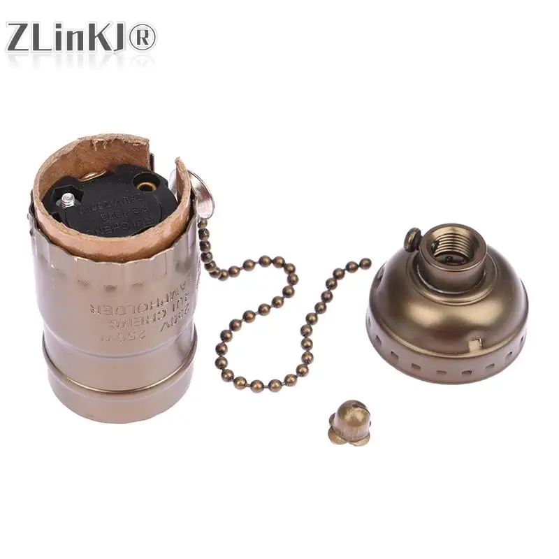 Vintage E26 E27 Aluminum Alloy Antique Lamp Base Holder Screw Aluminum Shell Bulb  Light Screw Socket 4 Colors With Chain Switch