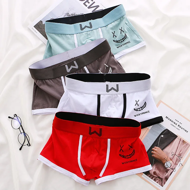 1/3/4 Pcs Mens Underwear Cotton Men Boxer Panties U-convex Man Breathable Underpants Sexy Comfort Male Boy Smiling Face Boxers