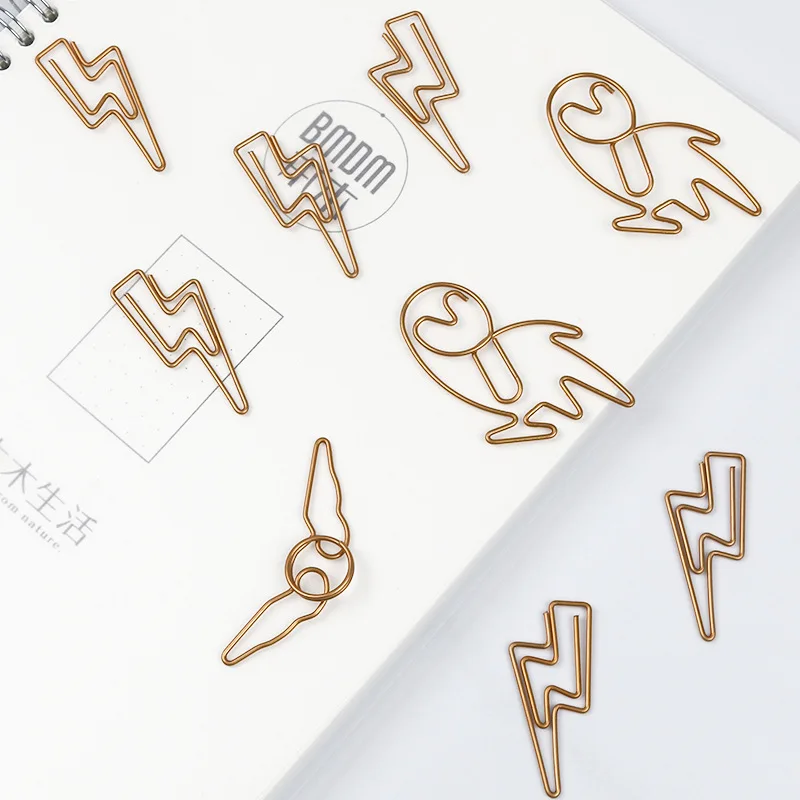 Kantoorbenodigdheden Cartoon Uil Vorm Paperclip Metaal Donker Goud Kleur Creatieve Bliksem Paperclip Decoratieve Planner Paperpins