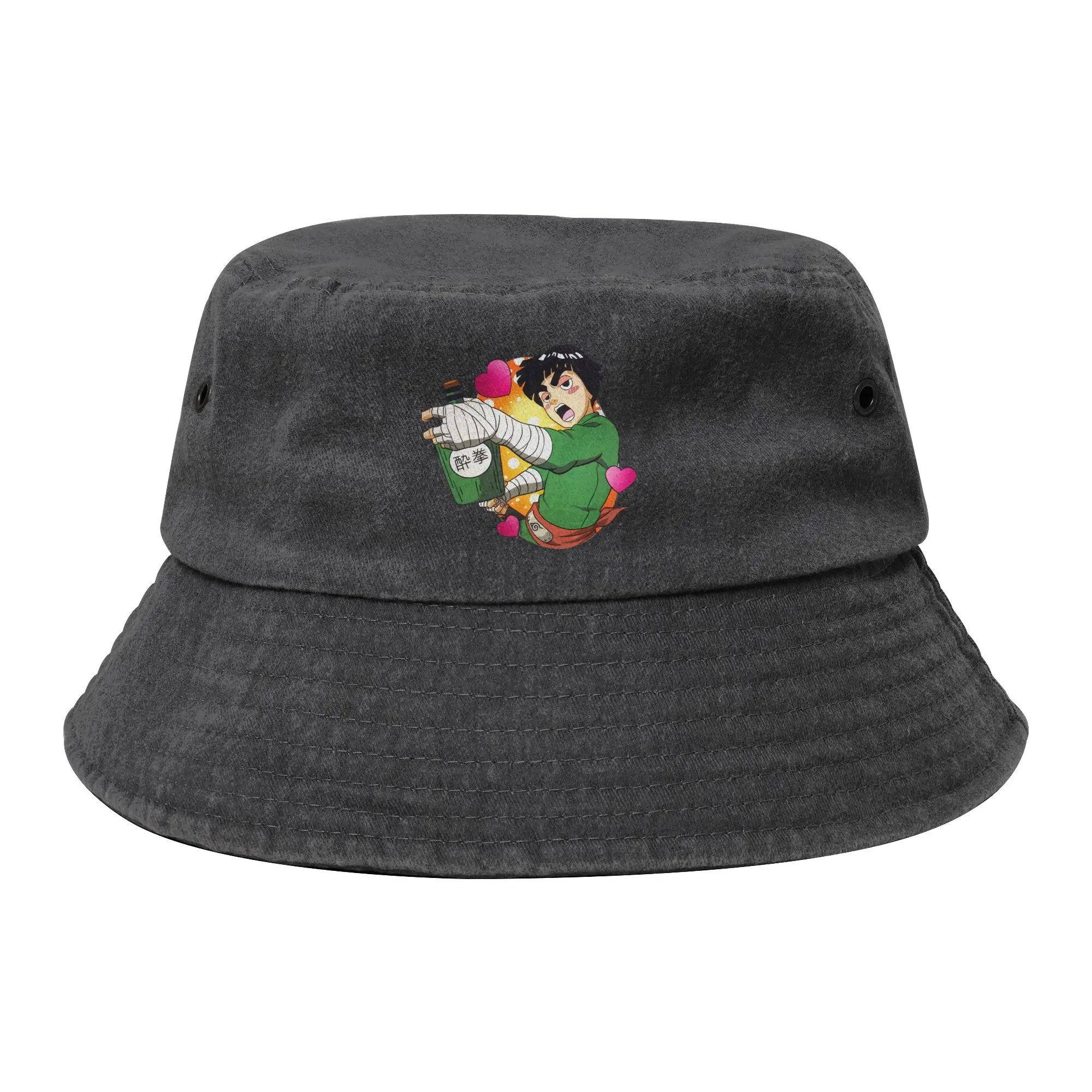 Sombreros de pescador de mezclilla lavada Rock Lee para mujer, sombreros de sol Naruto Shippuden, sombreros plegables para pescar, ideales para vacaciones y picnics de primavera.