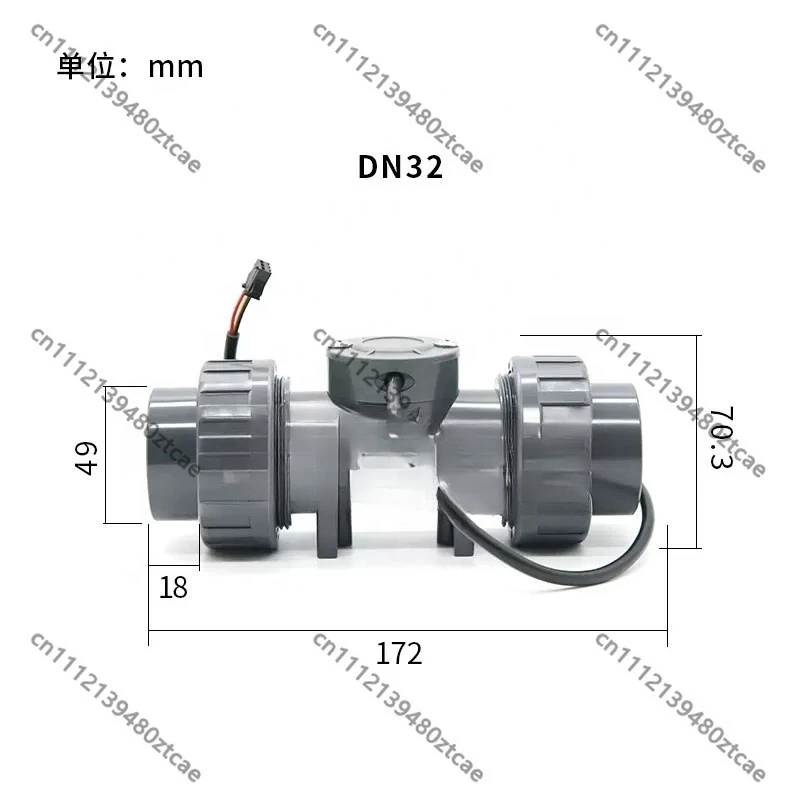 1.25 Inch ZJPVC-DN32 Turbine Water Flow Sensor, DC24V pulse output, 40-460LPM. Made of durable PVC, stable operation