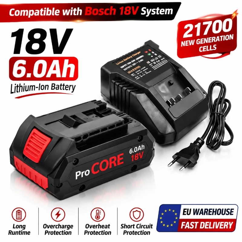 18V 6,0Ah Fortschrittlicher Li-Ionen-Akku mit 21700 Zellen, Ersatz für ProCORE Style Serie BAT609 BAT618, Kompatibel mit Kabellosen Werkzeugen, Intelligentes BMS, EU Schnellversand