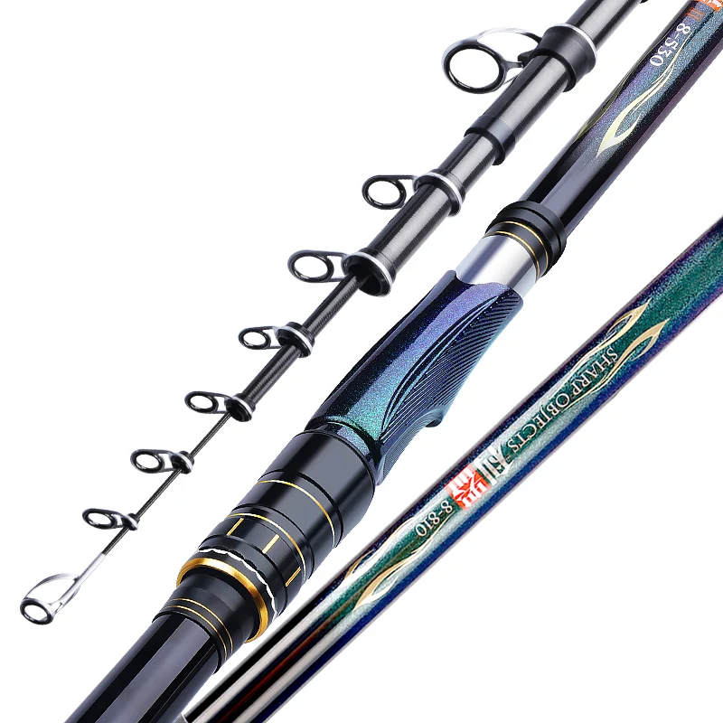 WLGZ SHARP OBJECTS Rock Fishing Rod 8# 3.6-8.1M 46T High Carbon Fast Action Telescopic Rods For Saltwater Big Game