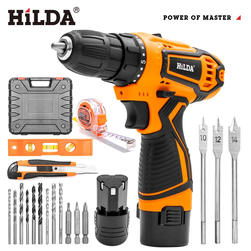 HILDA Electric Drill Cordless Screwdriver Lithium Battery  Mini Drill Cordless Screwdriver Power Tools Cordless Drill