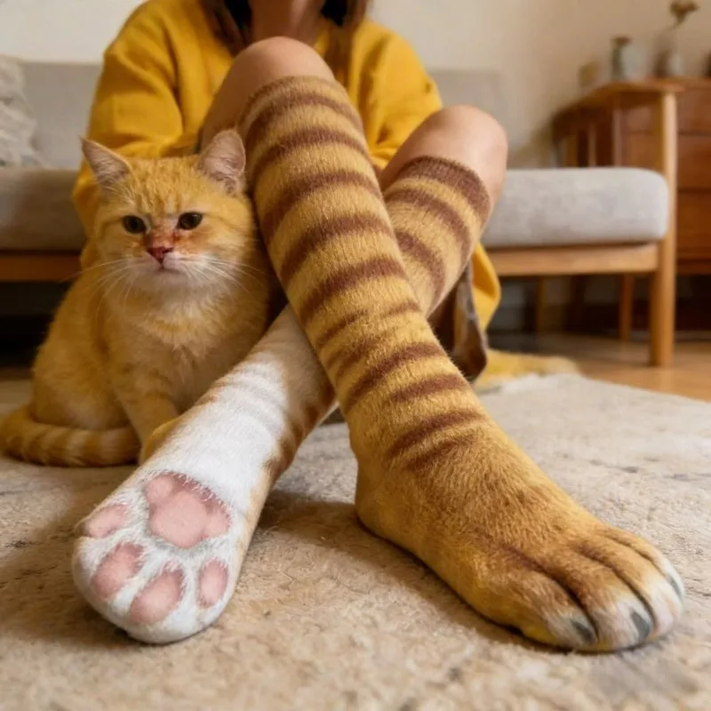 Funny Animal Socks 3D Printed Paw Cat Dog Design Novelty Mid Calf Socks for Adult Friend Unisex Creative Gift Anti Slip Stocking