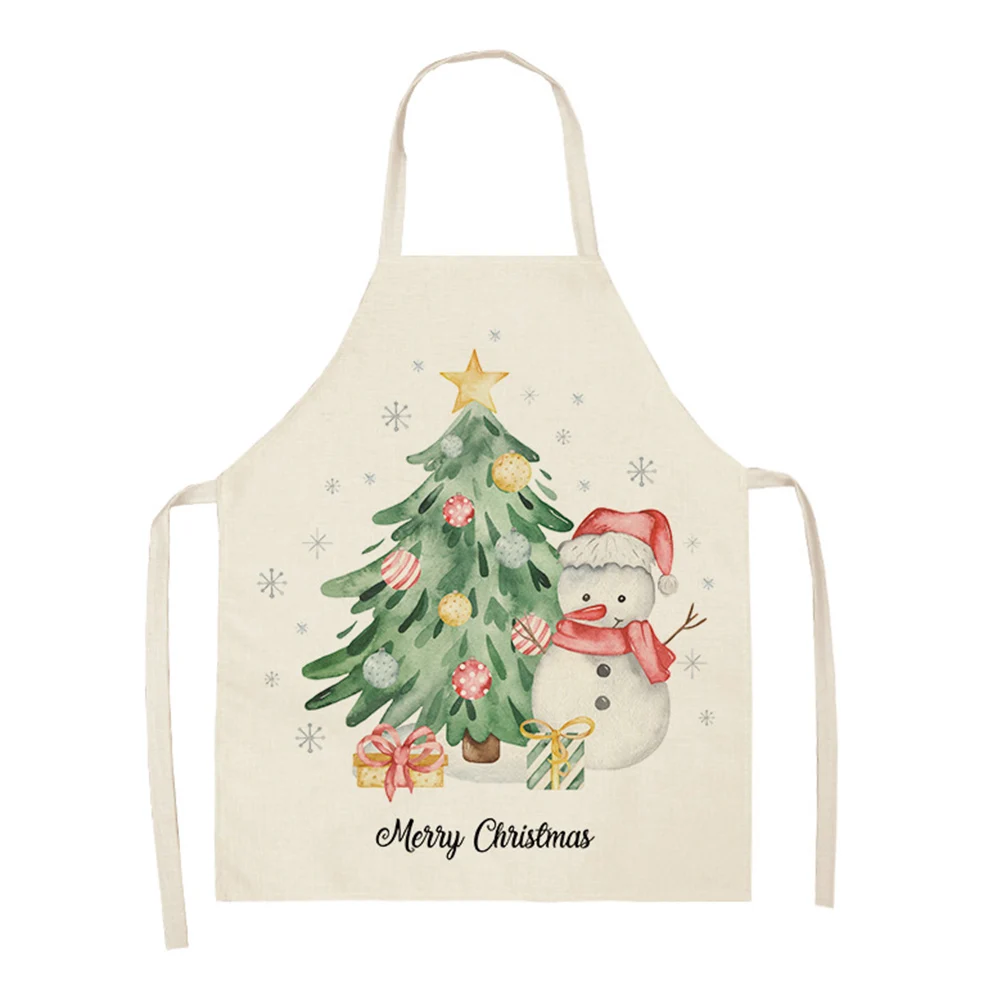 Santa Kitchen Apron 66x47CM Christmas Snowman Sleeveless Cotton Linen  Cooking Household Cleaning Tools