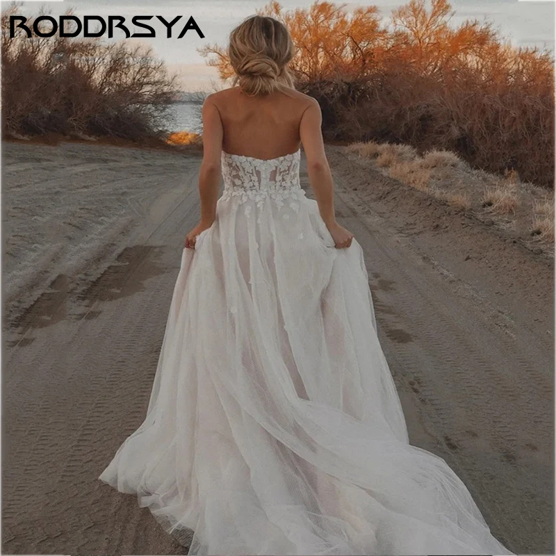 RODDRSYA Querida Strapless Vestido De Noiva para Noiva Sexy Tulle Backless Vestido Novia Civil Elegante A-Line Lace Bridal Gown Querida Strapless Vestido De Noiva para Noiva Sexy Tulle Backless Vestido Novia Civil Eleg