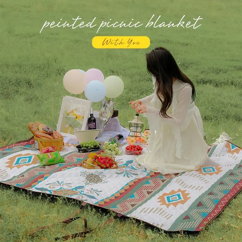 Outdoor picnic mat, moisture-proof, thickened, machine washable, ethnic style sleeping mat, tent camping