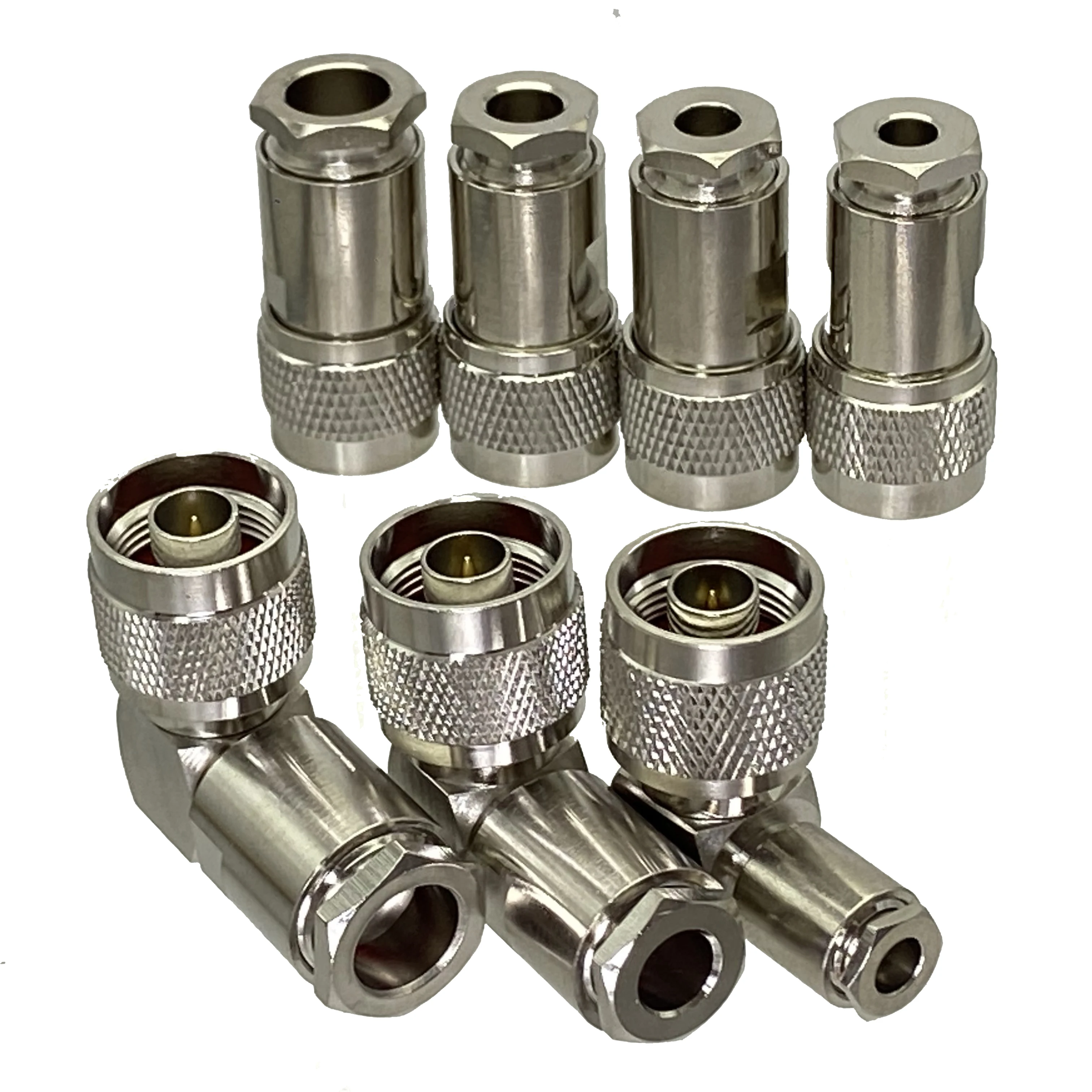 1 sztuk złącze N wtyk męski zacisk RG58 RG142 / RG8X / RG5 RG6 / RG8 prosty i prawy kąt Adapter RF koncentryczny końcówki przewodów