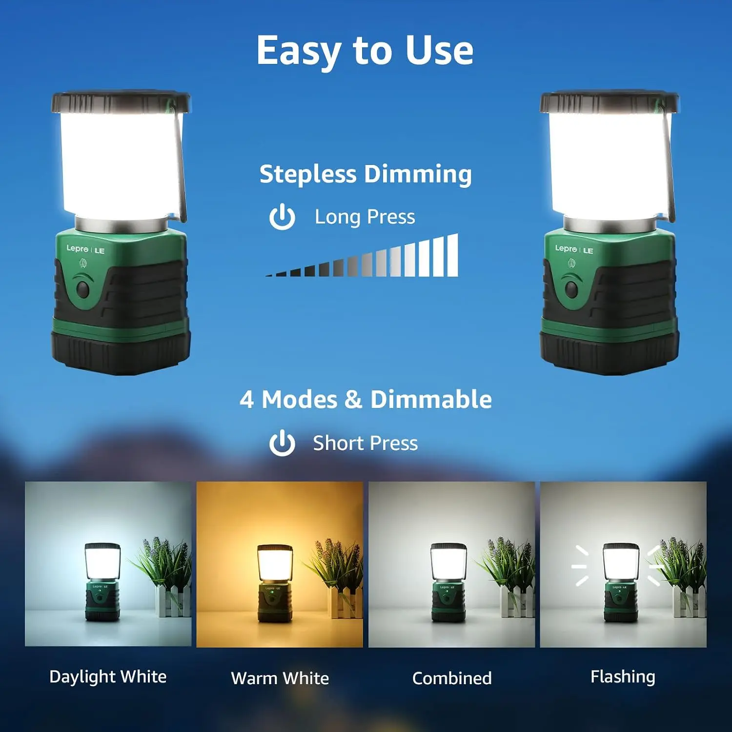 1000LM LED Camping Lantern Rechargeable, 4400mAh, 4 Light Modes
