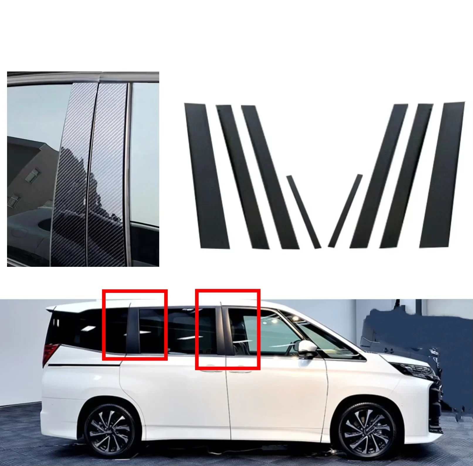 Glossy Black Pillar Post Fit For Toyota Noah Voxy R70 2008-2018Window Door Column BC Mirror Effect Cover Trim Car Stickers