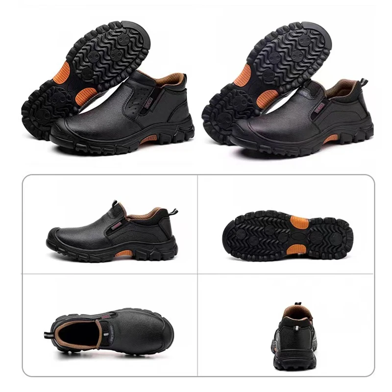 Men Leather Safety Shoes Work Anti-Scalding Industrial Shoes Waterproof Anti-Smash Anti-Puncture Steel Toe Black Men Footwear