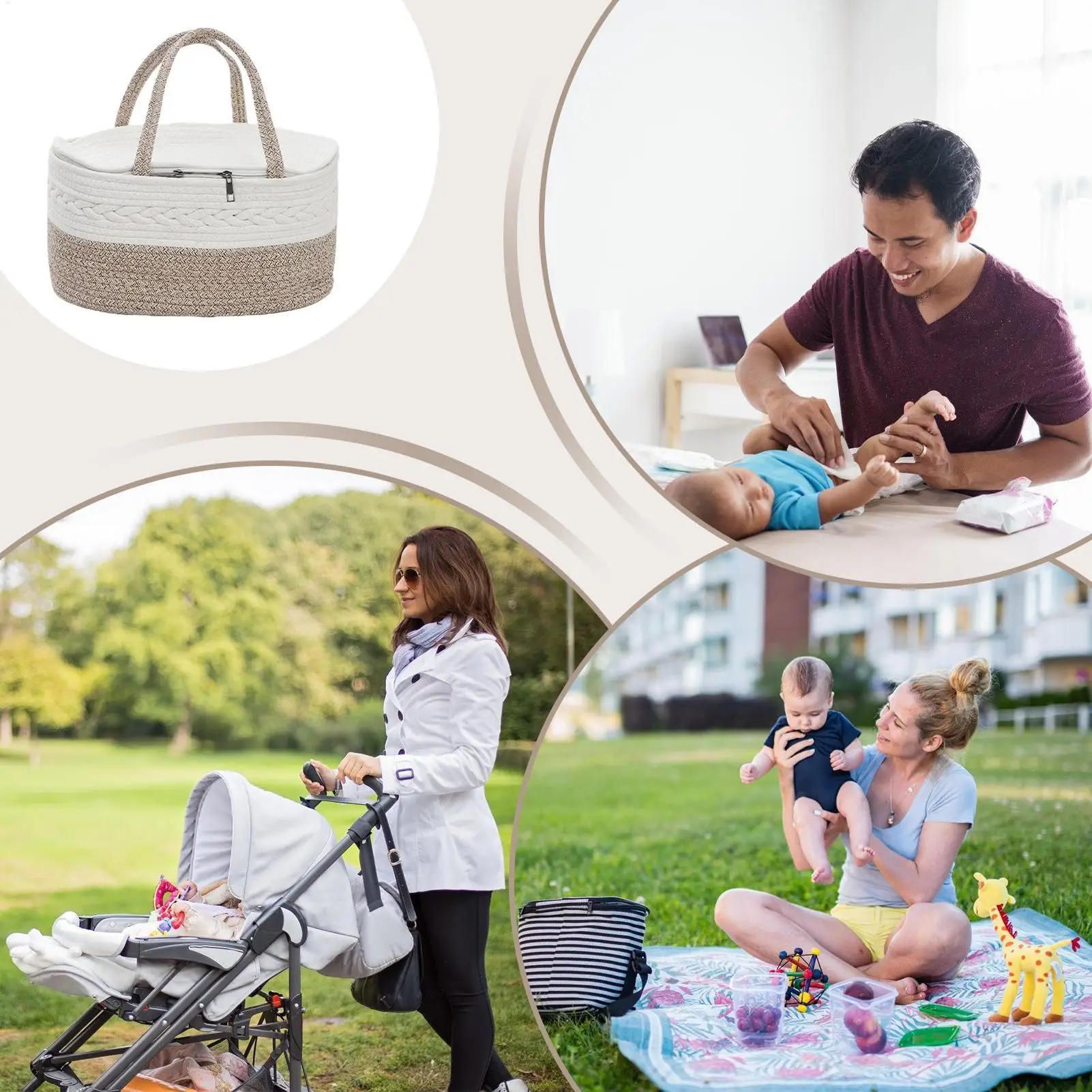 سلة حفاضات قابلة للإزالة بسعة كبيرة، حقيبة حفاضات أطفال محمولة، حامل مسح للسفر في الهواء الطلق، حمام السيارة، السرير، نزهة الوالدين #5
