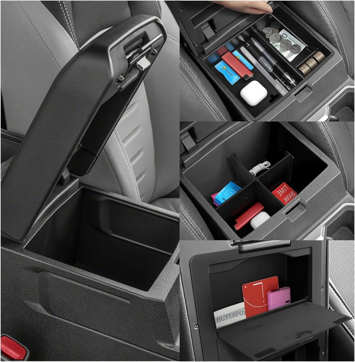 2PCS for Toyota Tacoma 2024 -2026 Armrest Storage Box Center Console Organizer Tray Tidying Car Interior Accessories Black ABS