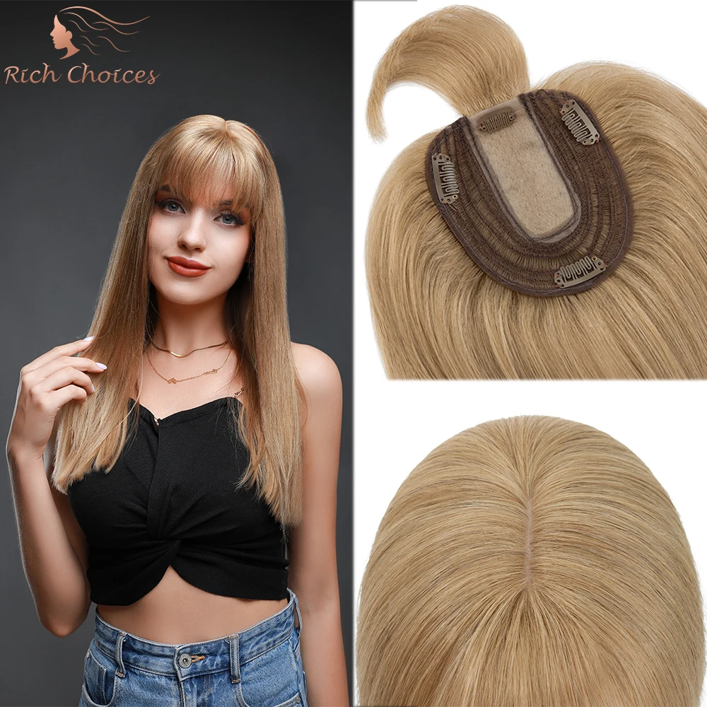 Rich Choices 10x12cm Human Hair Toppers With Bangs For Women Wig Silk Base Hair Pieces Clip In Hair Extensions Natural Hairpiece