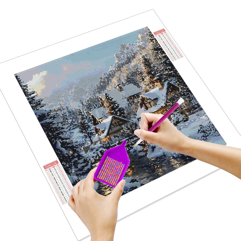 HUACAN 1 قطعة الماس اللوحة الشتاء المقصورة المشهد الثلجي المشهد 5D DIY بها بنفسك الماس طقم الطلاء الحفر الكامل فسيفساء الحرفية ديكور المنزل
