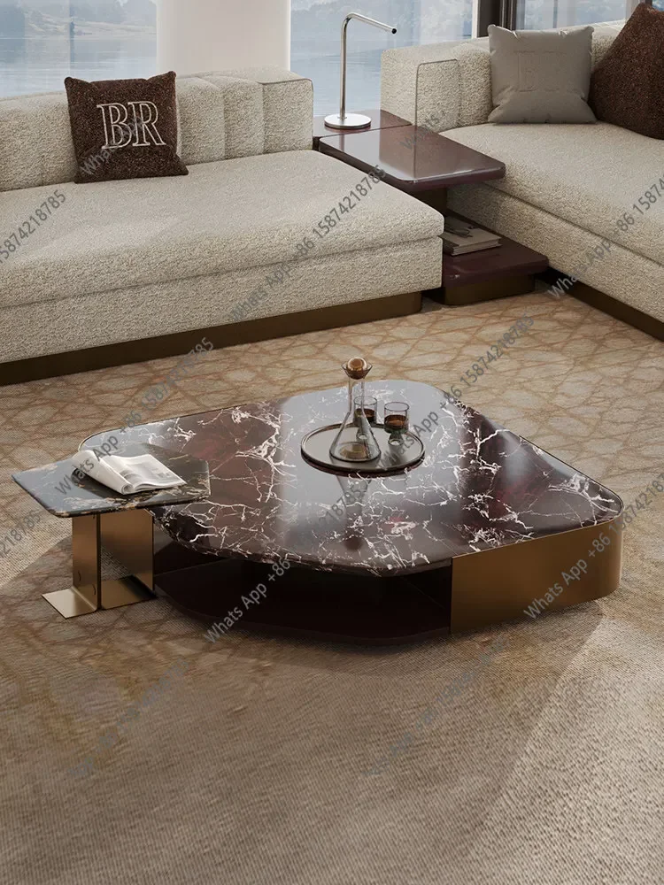 X25 High-end Large Flat-floor Living Room, Natural Marble Coffee Table Combination, Italian Light Luxury Fashion