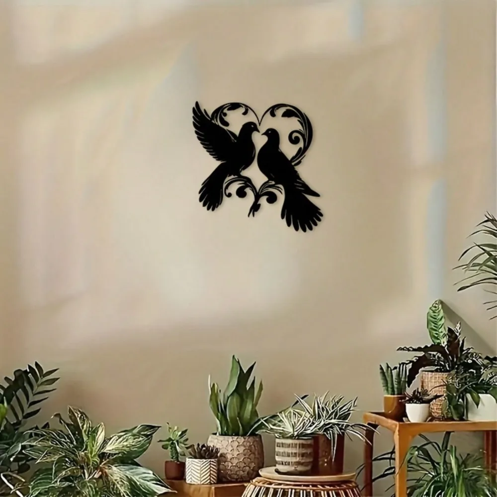 Letrero de Metal con Diseño de Pájaros Enamorados, Silueta Negra, Arte de Pared de Aluminio para Dormitorio, Sala de Estar, Boda, Decoración del Hogar