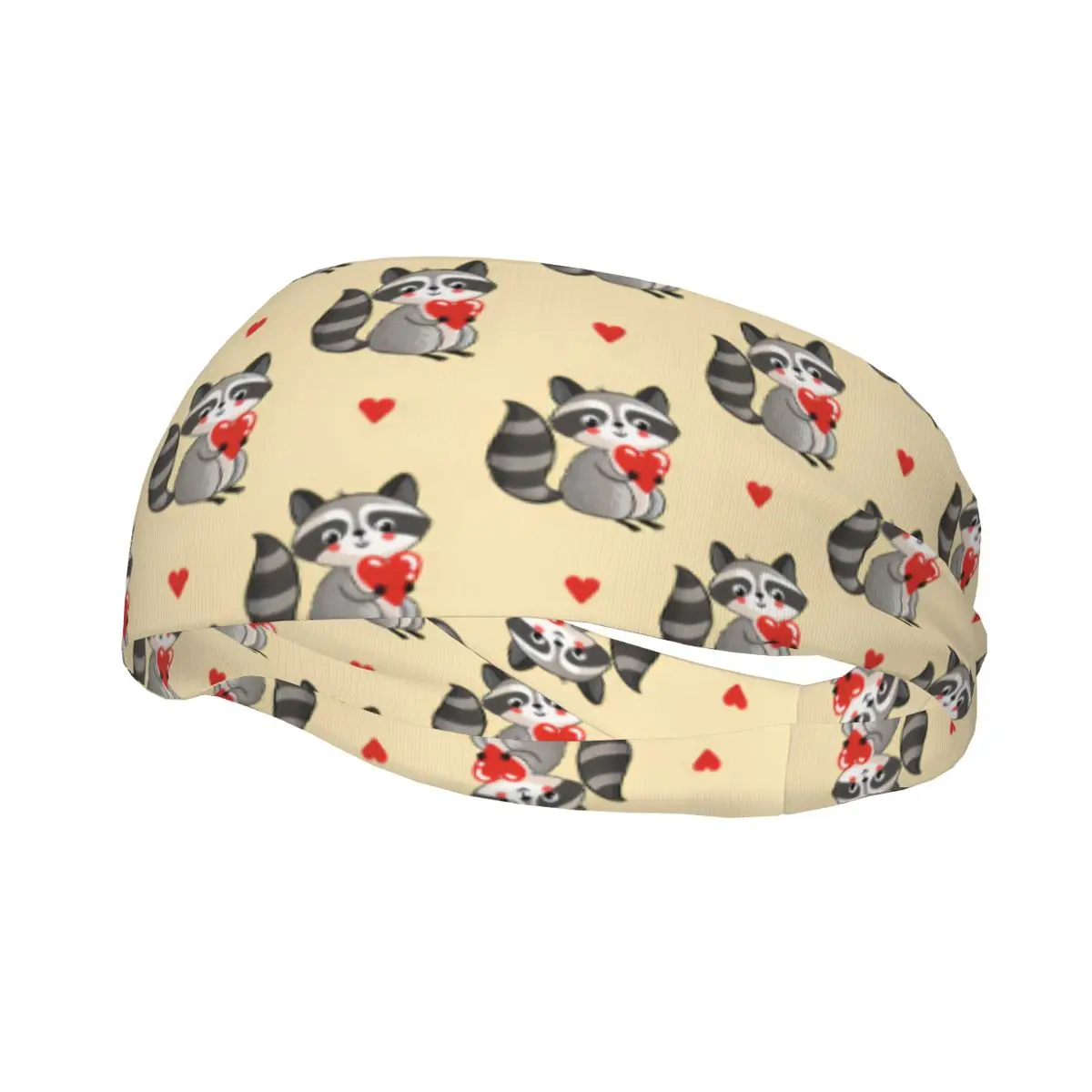 

Sports Headband Portable Hair Band Cute Raccoon Holding Heart Hair Wrap Brace Cycling Running Exercising Sweatband