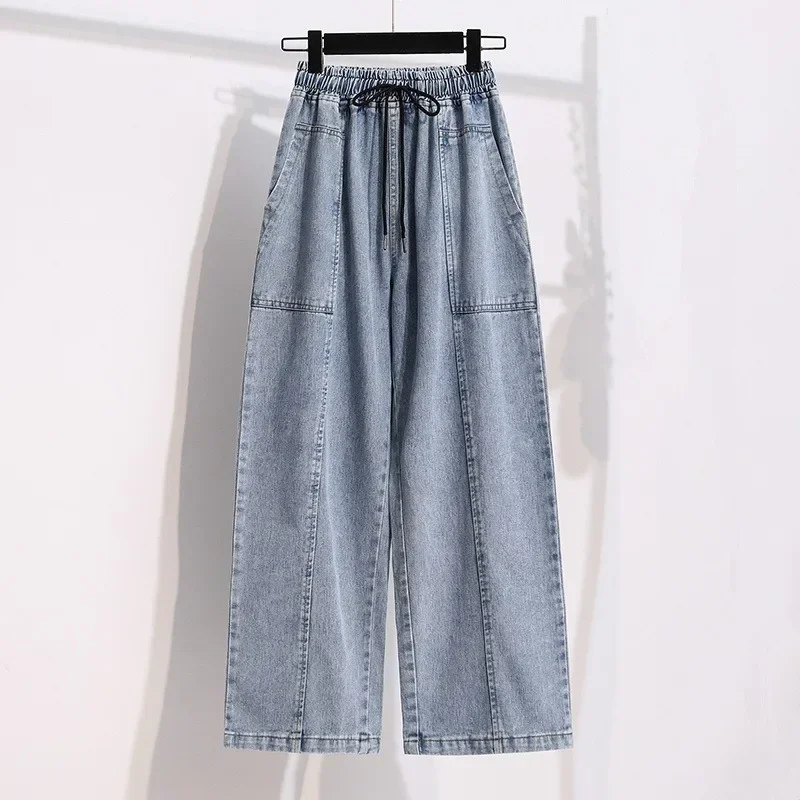 Women's Pants Y2K. Women's Summer Clothes Big Ninth Pants Large Size Women's Jeans Blue Straight Leg Pants XS-3XL