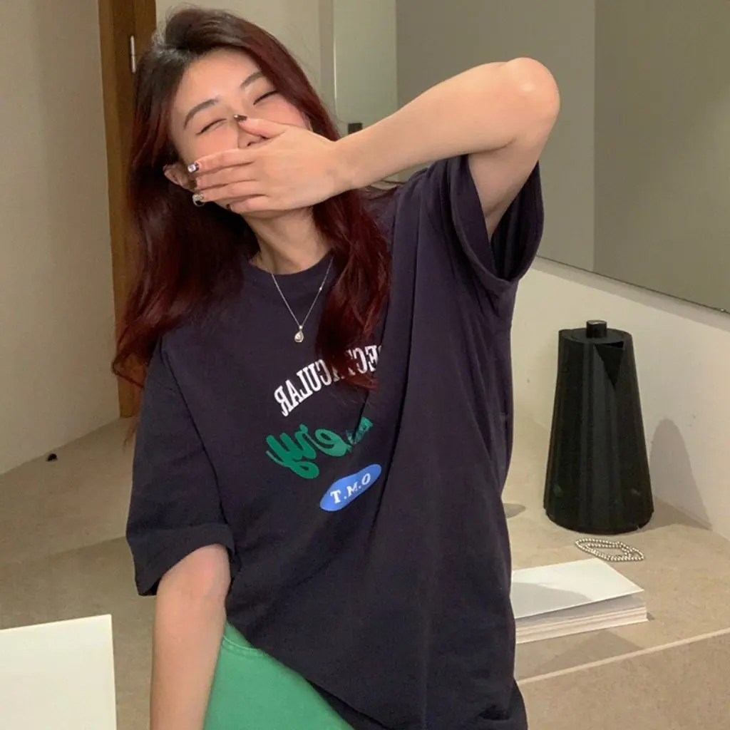 

Retro Summer T-Shirt Women's Casual Cotton Short Sleeve round Neck Print Top Fashion Streetwear