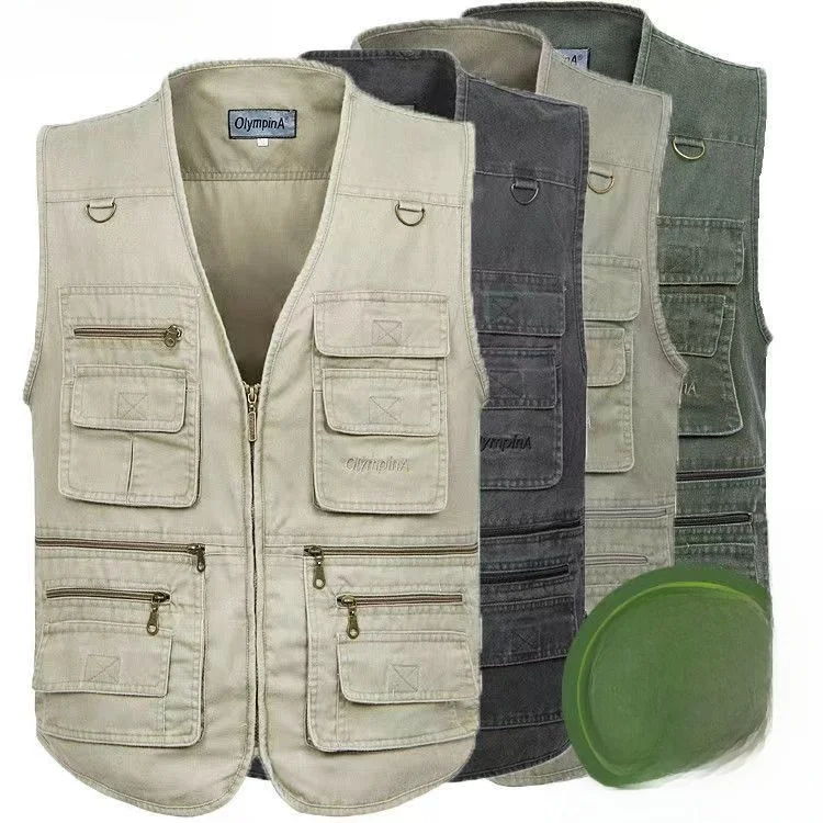 Men's Pure Cotton Vest Jacket Casual Outdoor Fishing Vest Spring Autumn Middle-Aged And Elderly Leisure Shoulder Pad Multi-Po...